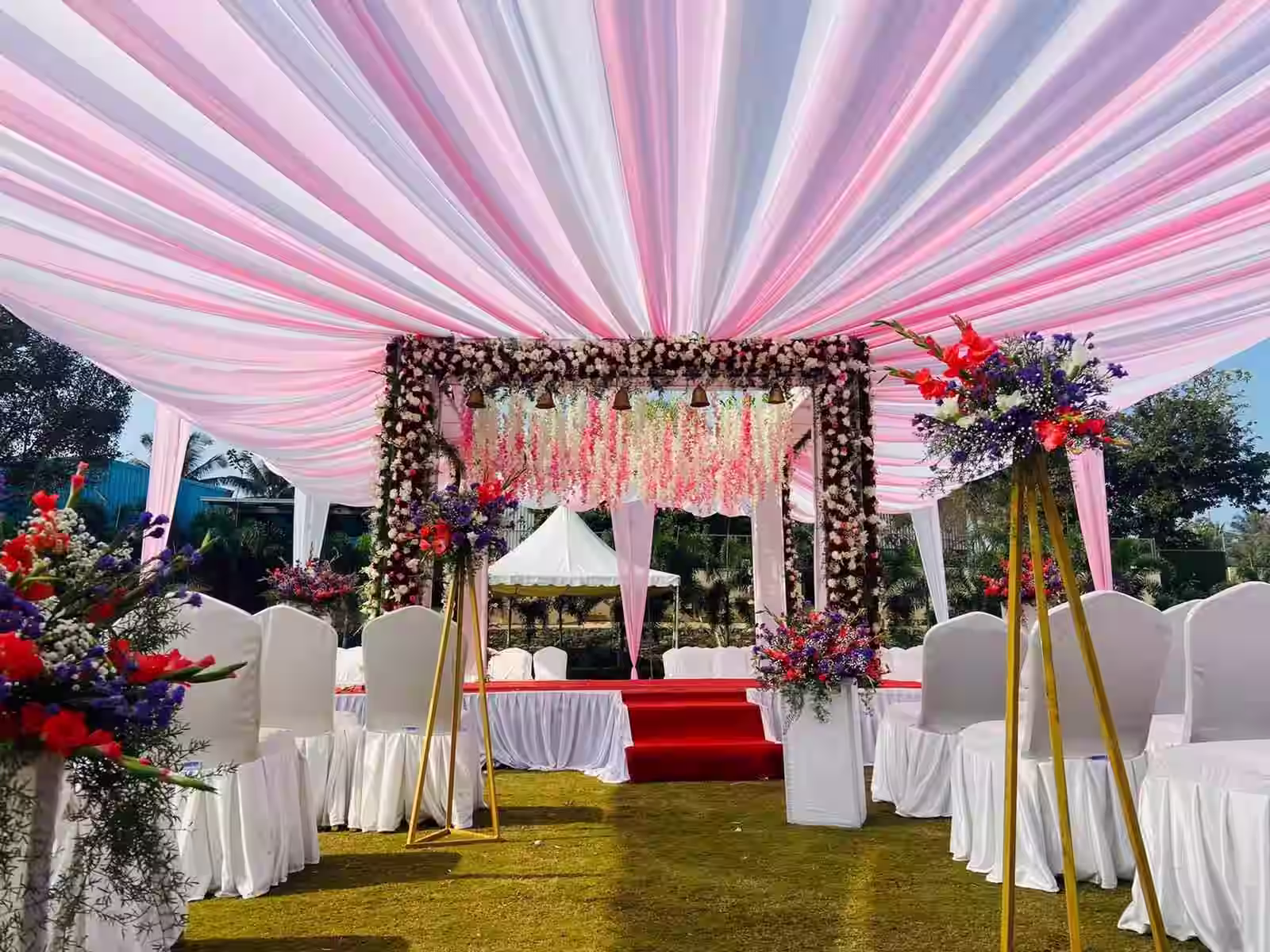 Branded event setup with stage and lighting in Lahore